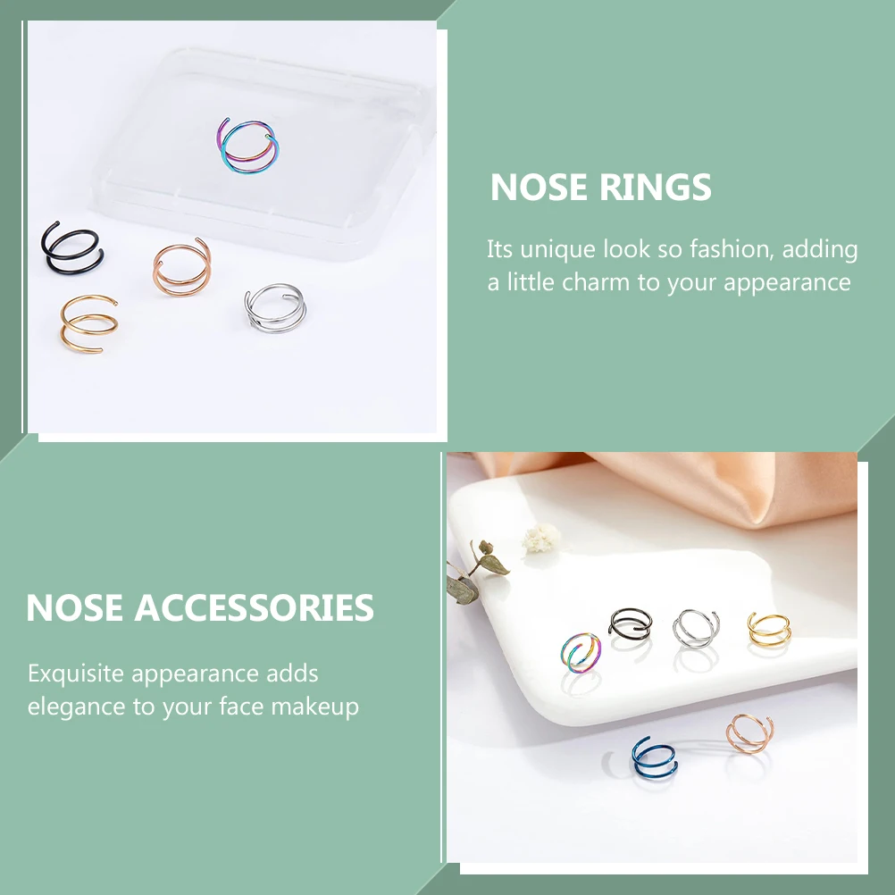 

6pcs Spiral Nose Rings Piercing Clips Cuffs Stainless Steel Elegant Eye-Catching Party Costume Accessories Durable Jewelry For