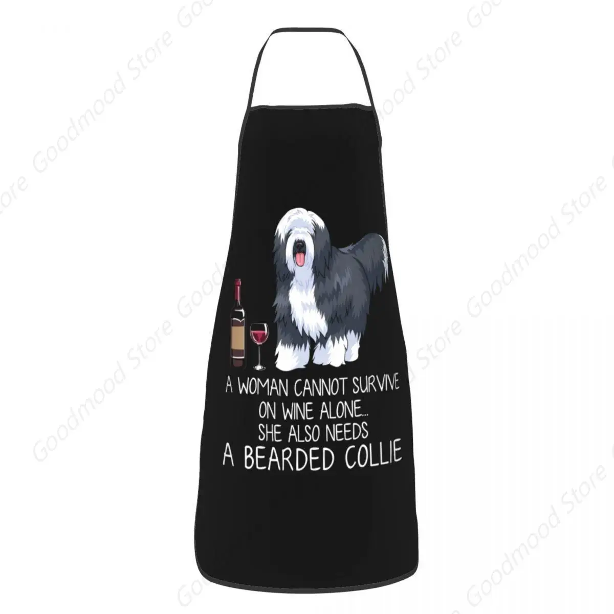 Wine And Bearded Collie Dog Bib Aprons Women Men Unisex Kitchen Chef Funny Tablier Cuisine for Cooking Baking Gardening