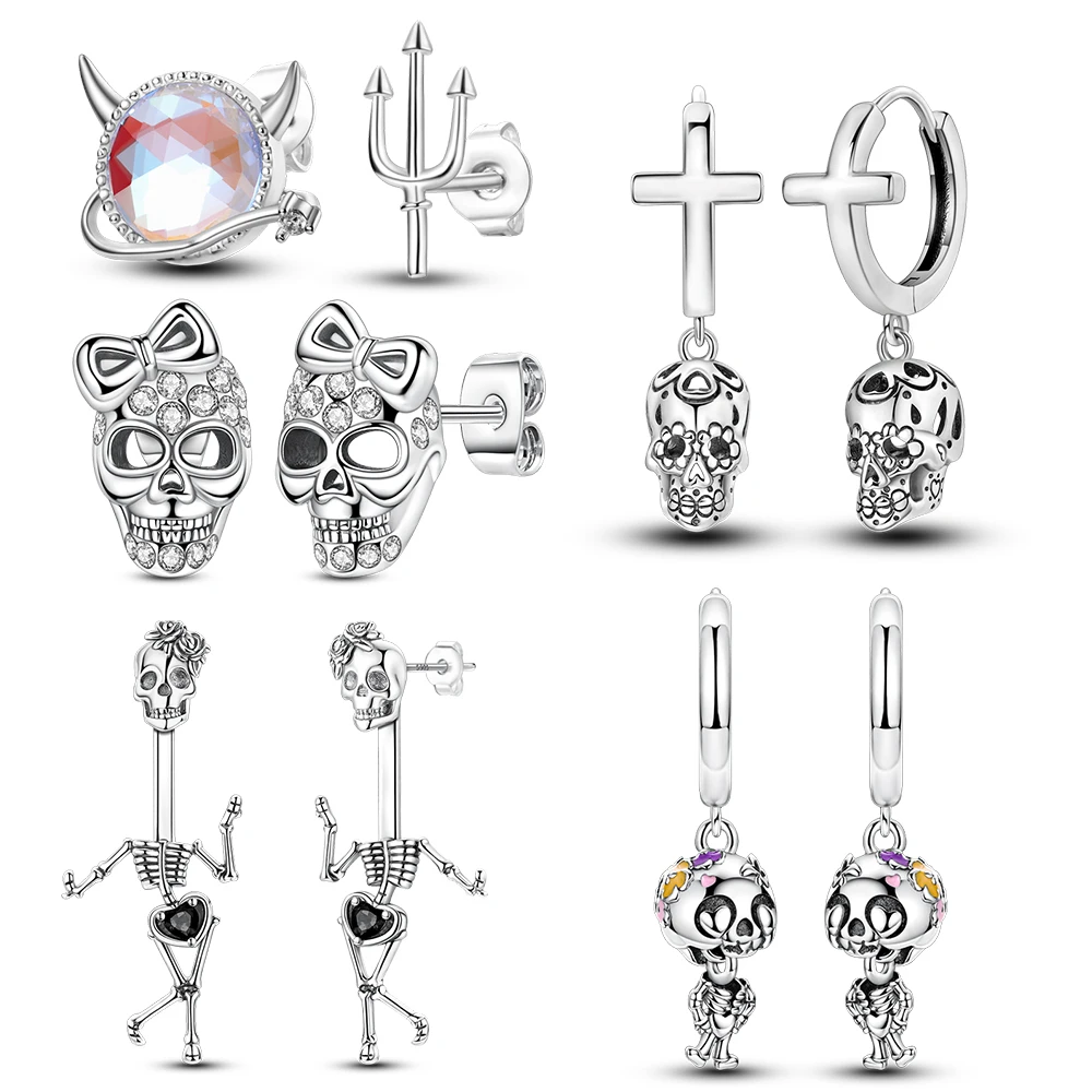 

Серьги из стерлингового серебра 925 пробы, ювелирные изделия со скелетом на Хэллоуин, циркониевые серьги-кольца с цирконием, сверкающий свадебный подарок на годовщину