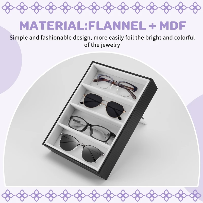 Sunglasses Display Glasses Cases 4 Grids Sunglasses Display Box Glasses Display Jewelry Organizer Tray - Black-ELEC