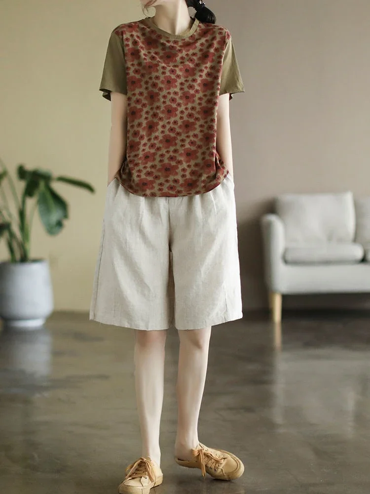 여성 레트로 베이직 신축성 허리 반바지, M-3XL 레저, 5 가지 색상, 통기성, 루즈한 미니멀리스트, 올매치, 여름