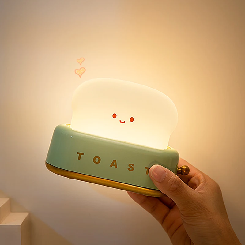 Toast Lamp Toaster Night Light Creative LED Night Light USB Rechargeable Interior Decorative Lamp Bedroom Children Birthday Gift