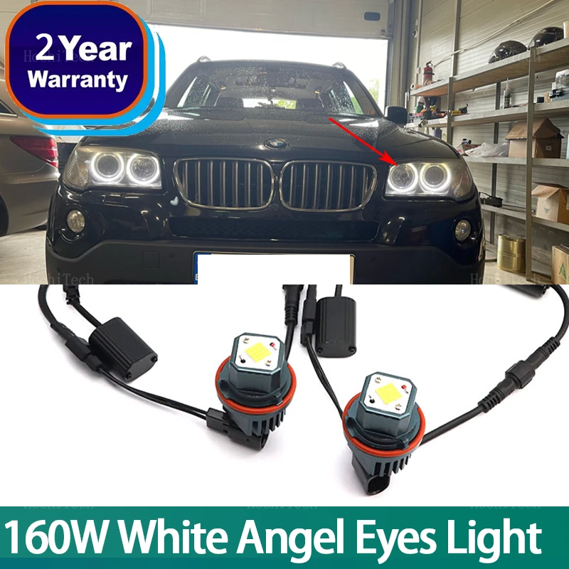 

Белая фотолампа с кольцом в виде ангела, 160 Вт, для BMW E39 E53 E60 E61 E63 E65 E66 E87 525i 530i Xi 545i X3 M5 X5 00-09