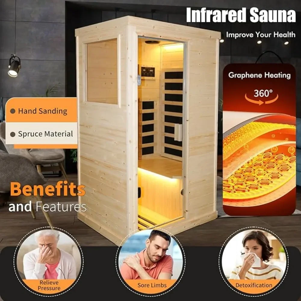 Saunas Far Infrared Wooden Sauna Room Home Sauna Spa Dry Saunas Single Person Spa Finland Spruce Wood fit for 7ft Person Saunas