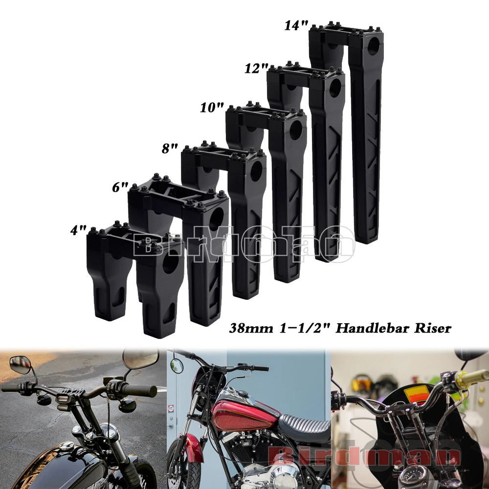 

4" 6" 8" 10" 12" 14" Straight Handlebar Riser 1-1/2" 38mm Clamp For Harley Dyna Street Bob Sportster Softail Club Style Risers