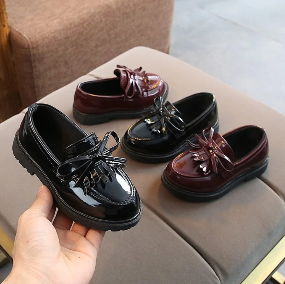 Children Patent Leather Tassel Princess Shoes School Party Wedding Dress Mary Jane Shoes Girls Anti-skid Slip on Soft Loafers