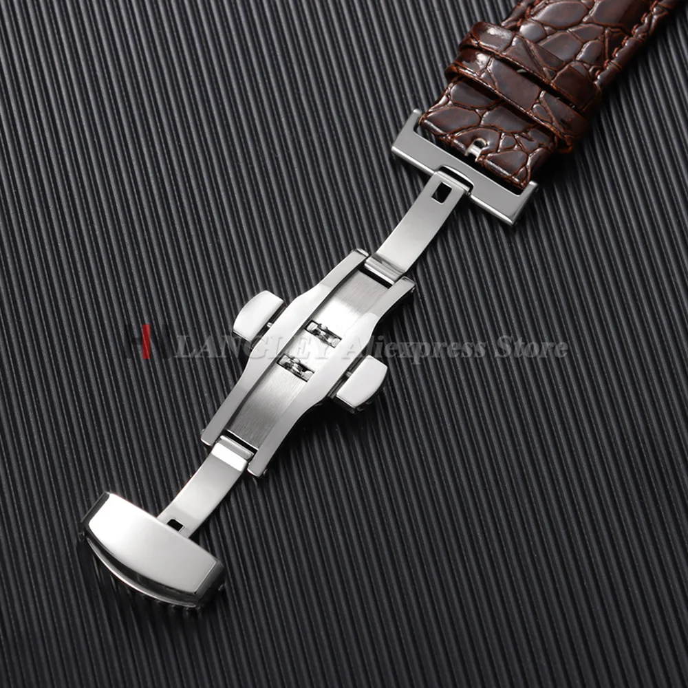 Crocodile Pattern Design Leather Watchband Butterfly Buckle Men Women Business Watch Straps 12/14/16/18/19/20/22mm Black Brown
