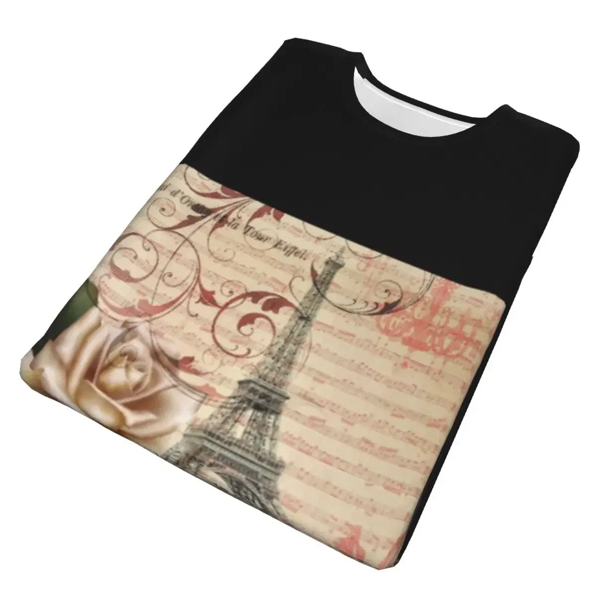 Dark Academia French Botanical White Rose Paris Eiffel Tower T-Shirt for Men polyester T Shirts Men's Tees Short Crew Neck