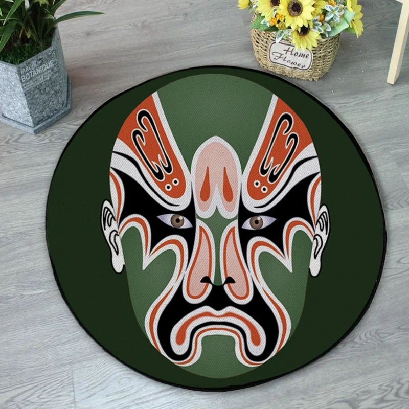 Chinese Style Mask Mat Funny Painted Opera Faces Room Decorative Round Carpet Absorbent Non-slip Bathroom Floor Mat Area Rug