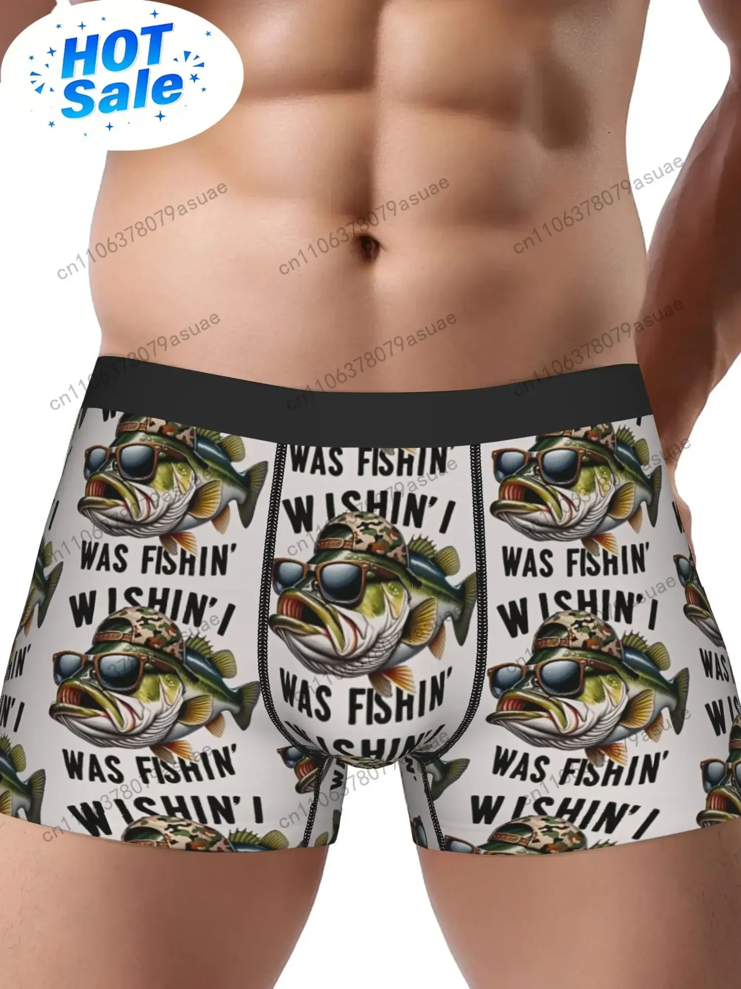 Men'S Fishing Underwear - Funny Carp Bass Graphic Boxer Briefs Stretchy Polyester Underpants for Anglers Quick-Dry Fis Black