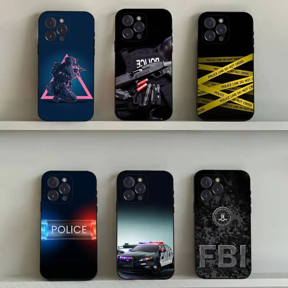 

Police FBI Cool Phone Case For iPhone 16,15,14,13,12,11,Pro,Max,Plus,X,XS,SE4,E,Mini,Soft Black Case