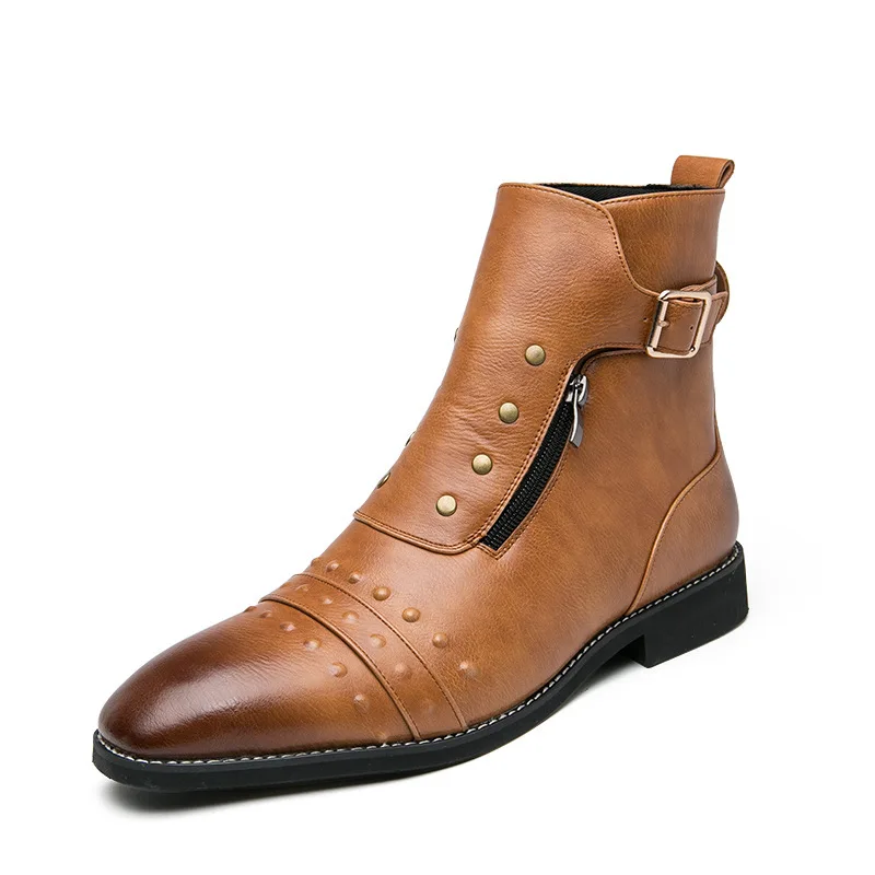 Men's boots autumn new men's 46 British style pointed casual single shoes retro high-top men's shoes motocross boots