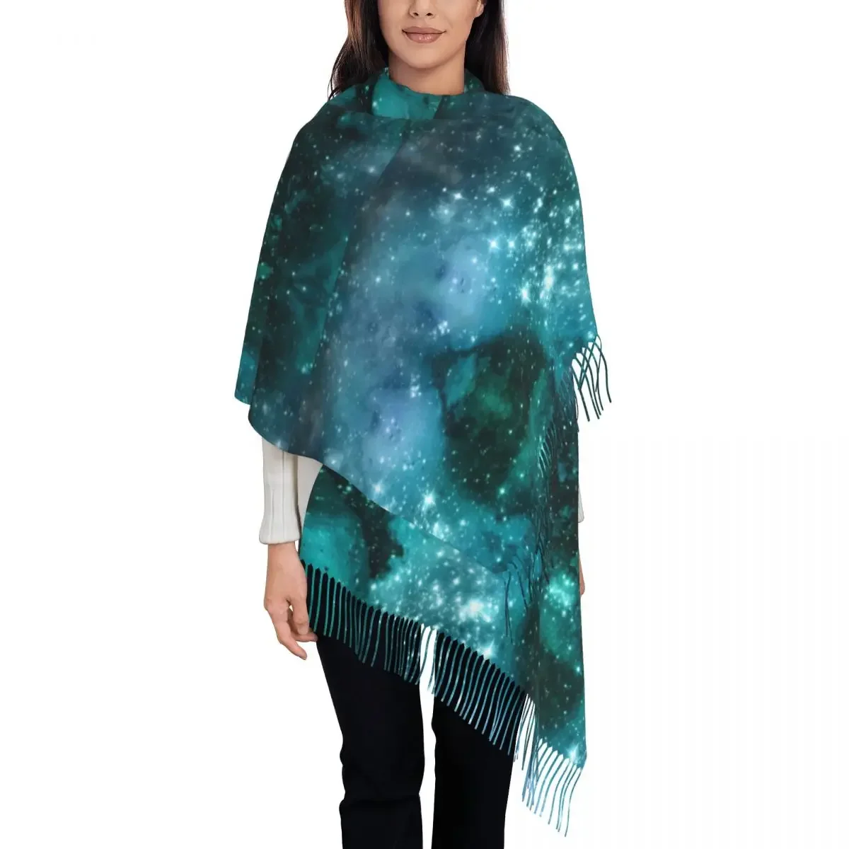 

Шарф унисекс, теплые мягкие шарфы в космическом стиле, шарфы с длинной кисточкой, винтажные шали с принтом Галактики, осенняя дизайнерская бандана