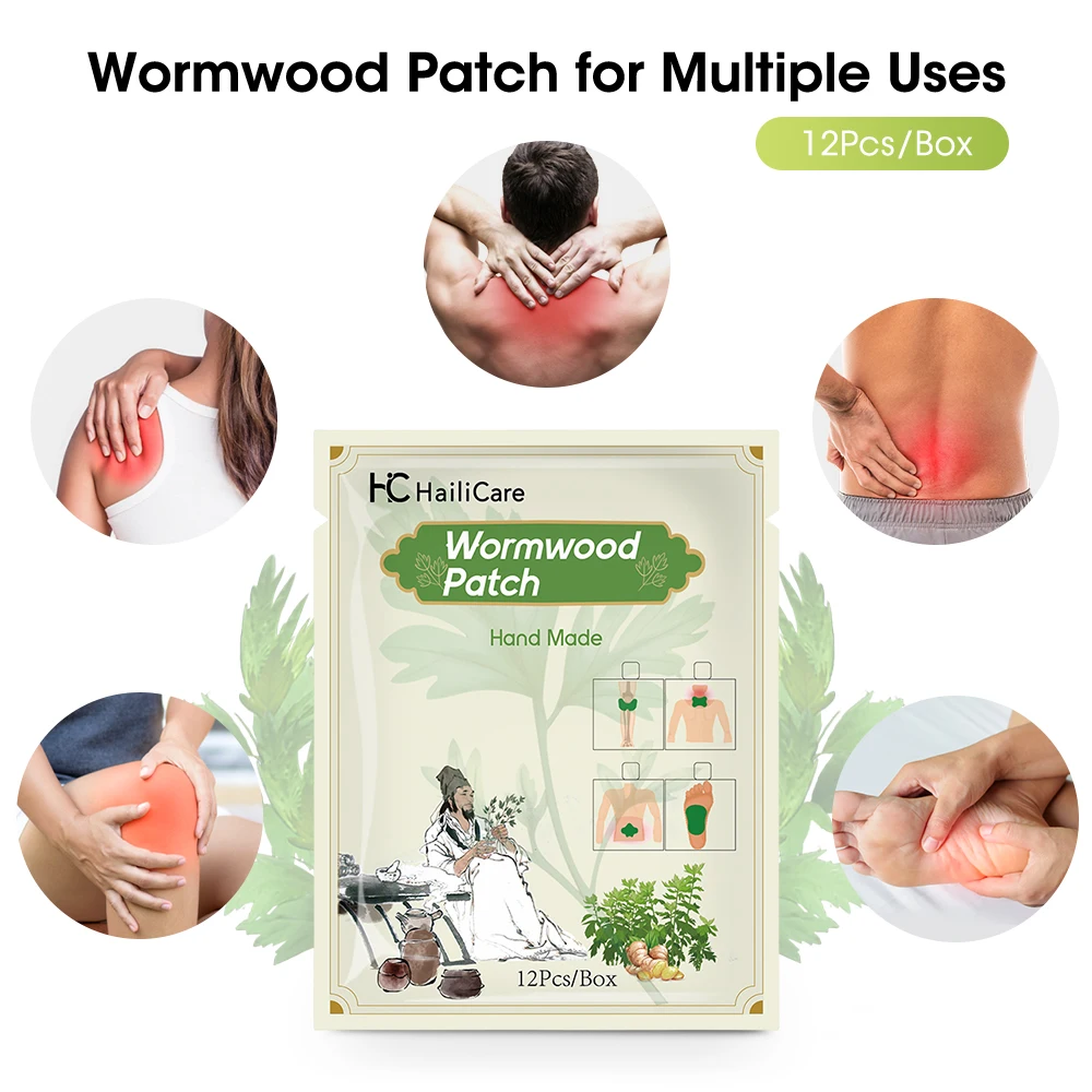 12pieces/Bag Knee Massage Wormwood Natural Plant Self-heating Relief Joint Ache Pain Foot Neck Waist Stickers Cinnamon Ginger