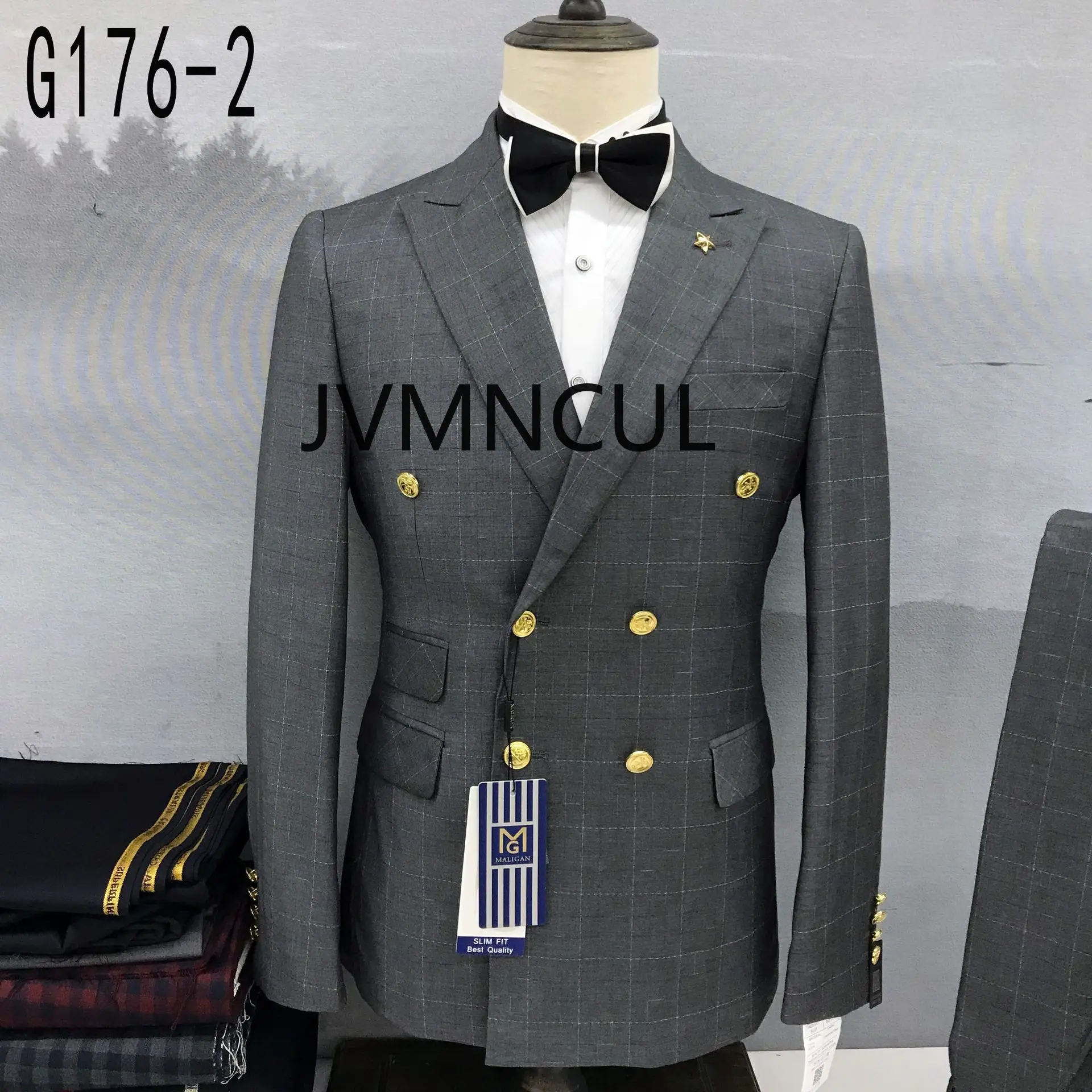 

Men's double - breasted blazer for foreign trade, checkered suit for photography, men's summer blazer.