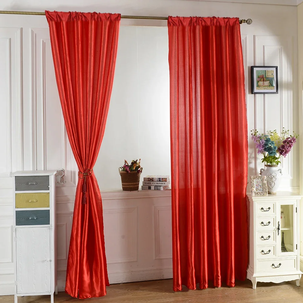 Room Half Blackout Drape Curtains with Sufficient Durability and Ruggedness 1pc Pure Color Satin Tulle Door Window Curtain