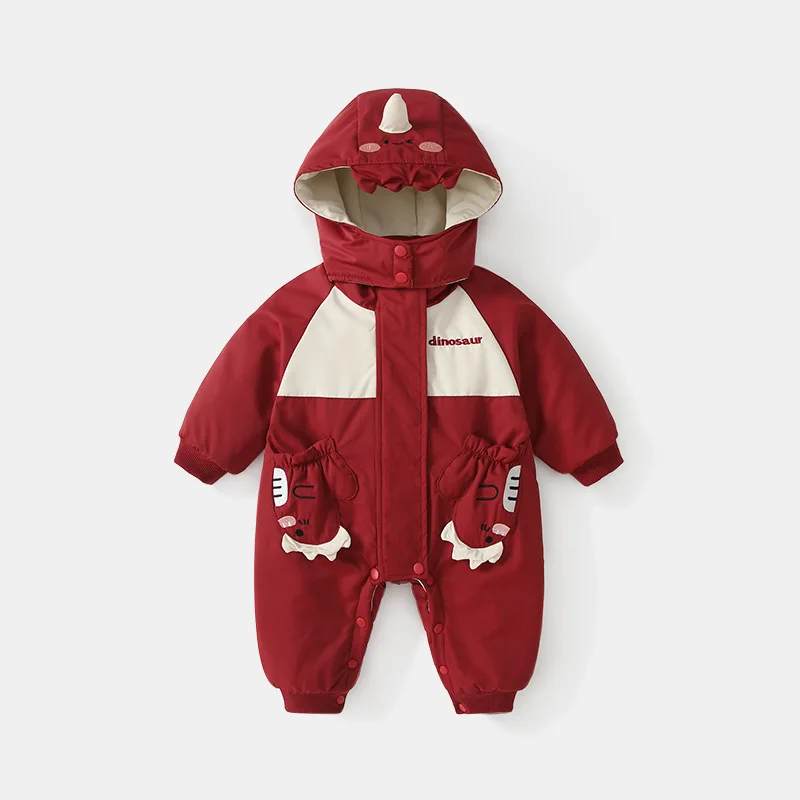 Winter Baby Boy Jumpsuit Thickened Outdoor Assault Suit Windproof Vest Stylish Dinosaur Crawling Suit Newborn 0-1 Years