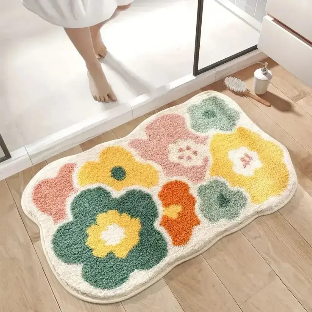 

1pc 40*60cm Cute Flower Bathroom Rug, Washable Bathroom Floor, Soft Absorbent Non-Slip Bath Rug