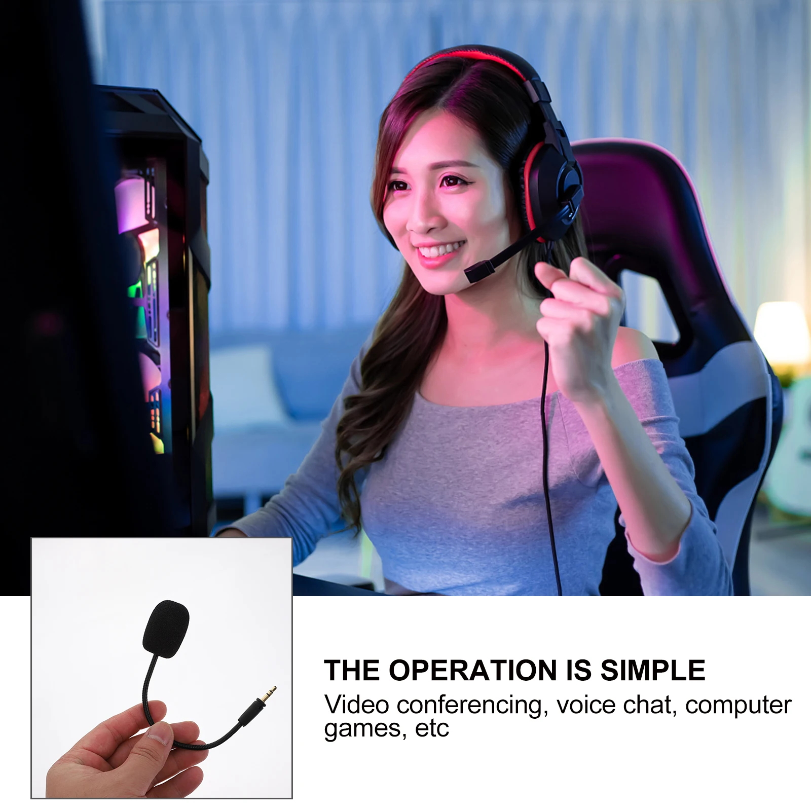 

1Pcs Gaming Headset Microphone in-Line Design Flexible Boom for Home Office Cafe Computer Work Streaming 3-Pole Stereo Noise