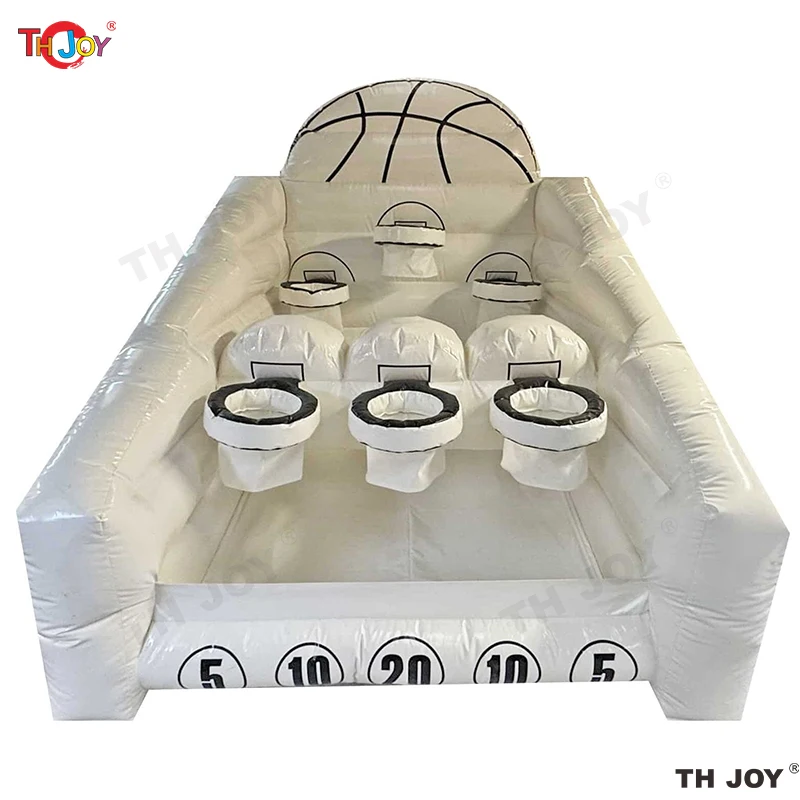 Juego de aro de bola de cesta blanca inflable comercial de 3,5x3x2,5 m