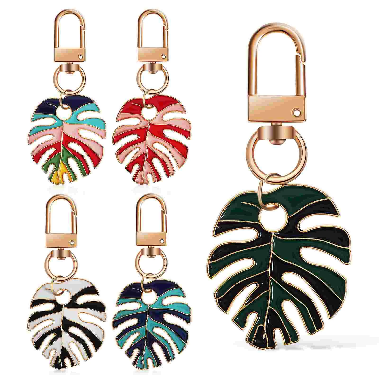 5Pcs Palm Leaf Keychains Enamel Key Rings Monstera Leaf Bag Pendant Key Holder for Decoration leaf key ring