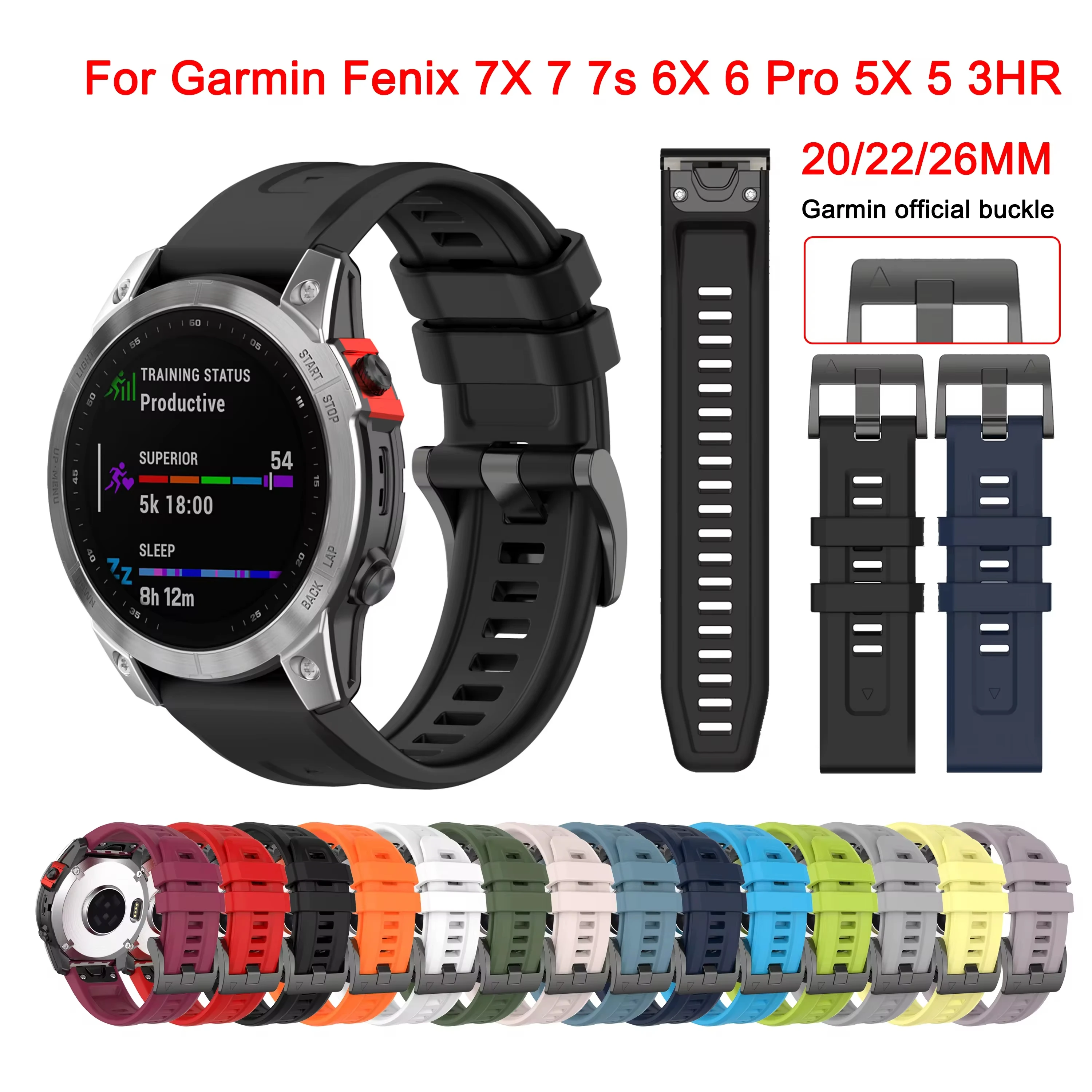 

26 22 20mm Silicone Strap for Garmin Fenix 7X 7 7S 6X 6 Pro 6S 5 5X Plus Smart Watch Band QuickFit Bracelet for Fenix 7 6 Correa