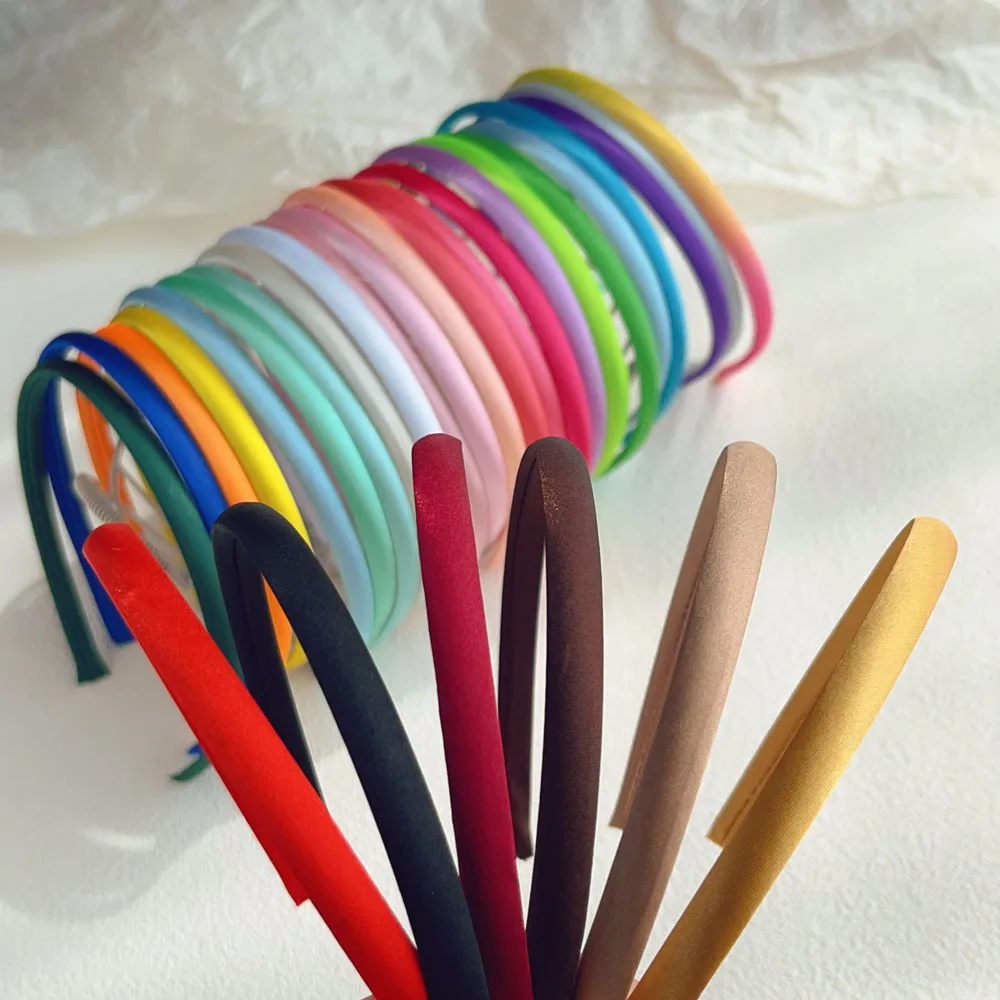 

Fashion Satin Solid Color Headband Fabric Covered Hairbands Thin Plastic Bezel Hair Hoop For Women Girls Hair Accessories