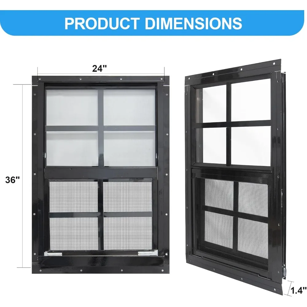 عبوتان من نافذة السقيفة بإطار أسود، نافذة صغيرة مثبتة على السطح مقاس 24 × 36 مع زجاج مقسى وشاشة من الألياف الزجاجية للسقيفة والفرخ #3