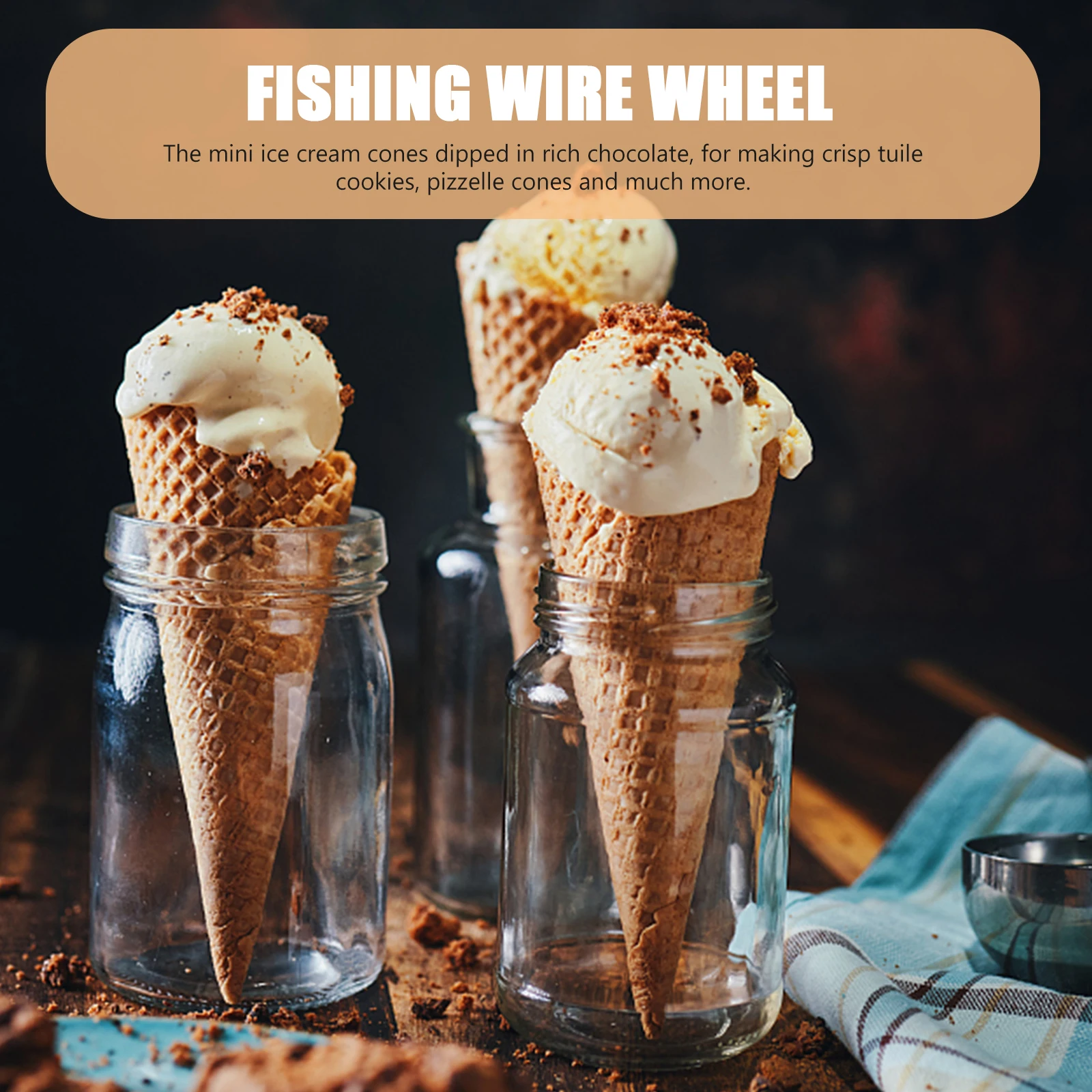 

Cone Ice Cream Mold DIY Wooden Roller Taper Kitchen Gadgets Baking Tools for Home Dessert Shop Crisp Tuile Cookies