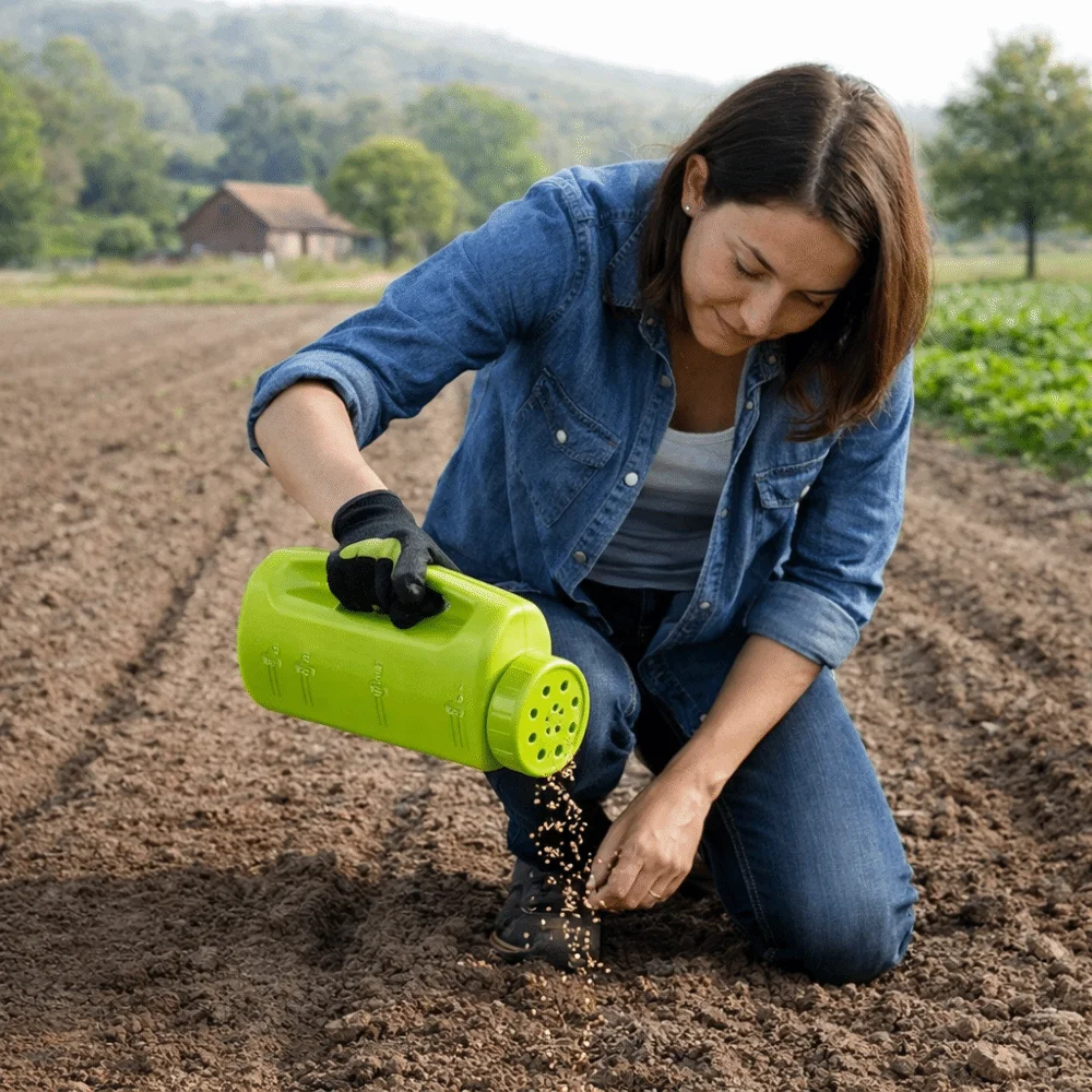 

Large Capacity Handheld Spreaders with Shovel Adjustable Hand Spreader Portable Multiple Opening Sizes Pet Feeder