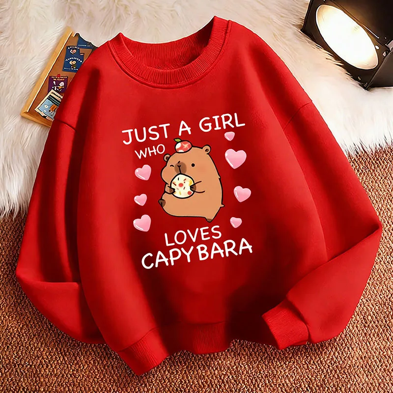 Just A Girl Who Love Capybara Crew Neck Graphic Print Hoodie Boy/Girl Kids Hoody Funny Children's Sweatshirt Pullover Spring