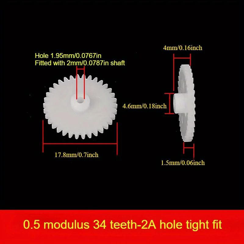 342A/3A  20/100pcs 0.5 Module Plastic Gear, 34Teeth, 2mm/3mm Tight Fit Bore,Straight Gear Accessory for Toy Gearbox