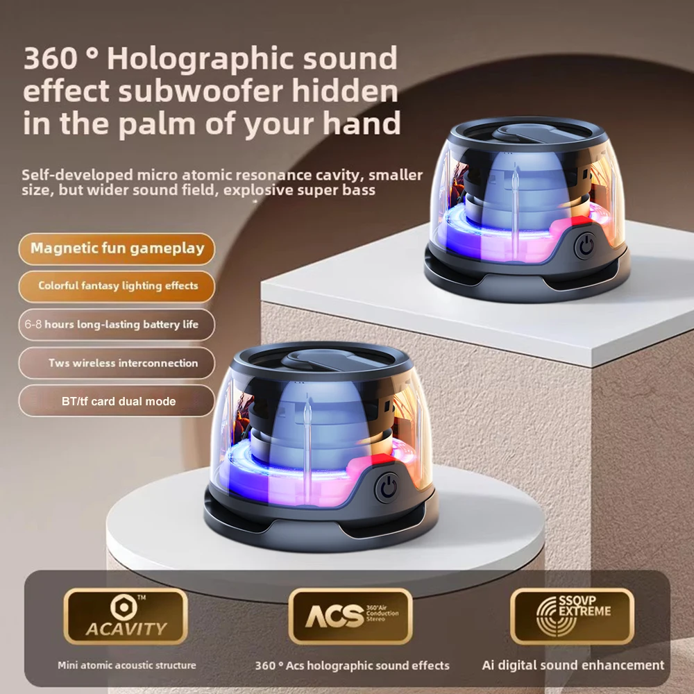 Alto-falante bluetooth magnético portátil ao ar livre sem fio mini alto-falante estéreo de viagem com luz colorida rgb e suporte de telefone para ios