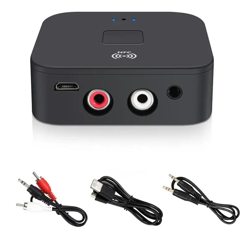 【PUBLICITY】Stereo Music Wireless Adapter Mic Bluetooth 5.0 RCA Audio Receiver 3.5Mm AUX Jack NFC Speakers Amplifier Auto On/OFF