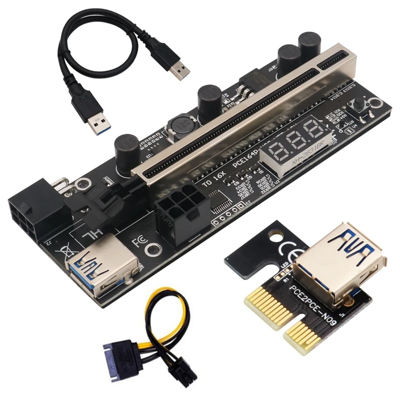 Extensión gráfica PCIE Riser 1X a 16X con Sensor de temperatura para tarjeta adaptadora elevadora alimentada por minería Bitcoin GPU