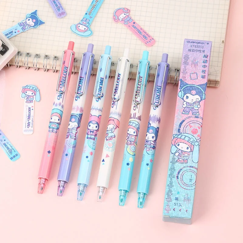 

12pcs/lot Sanrio Kuromi Melody Press Gel Pen Cute 0.5mm Black Ink Press Signature Pens School Supplies