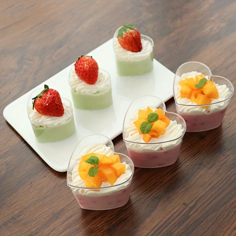 100sets Disposable Heart-Shaped Mousse Cups with Lids, Party Deli Snack Containers, DIY Catering Supplies for Home Gatherings