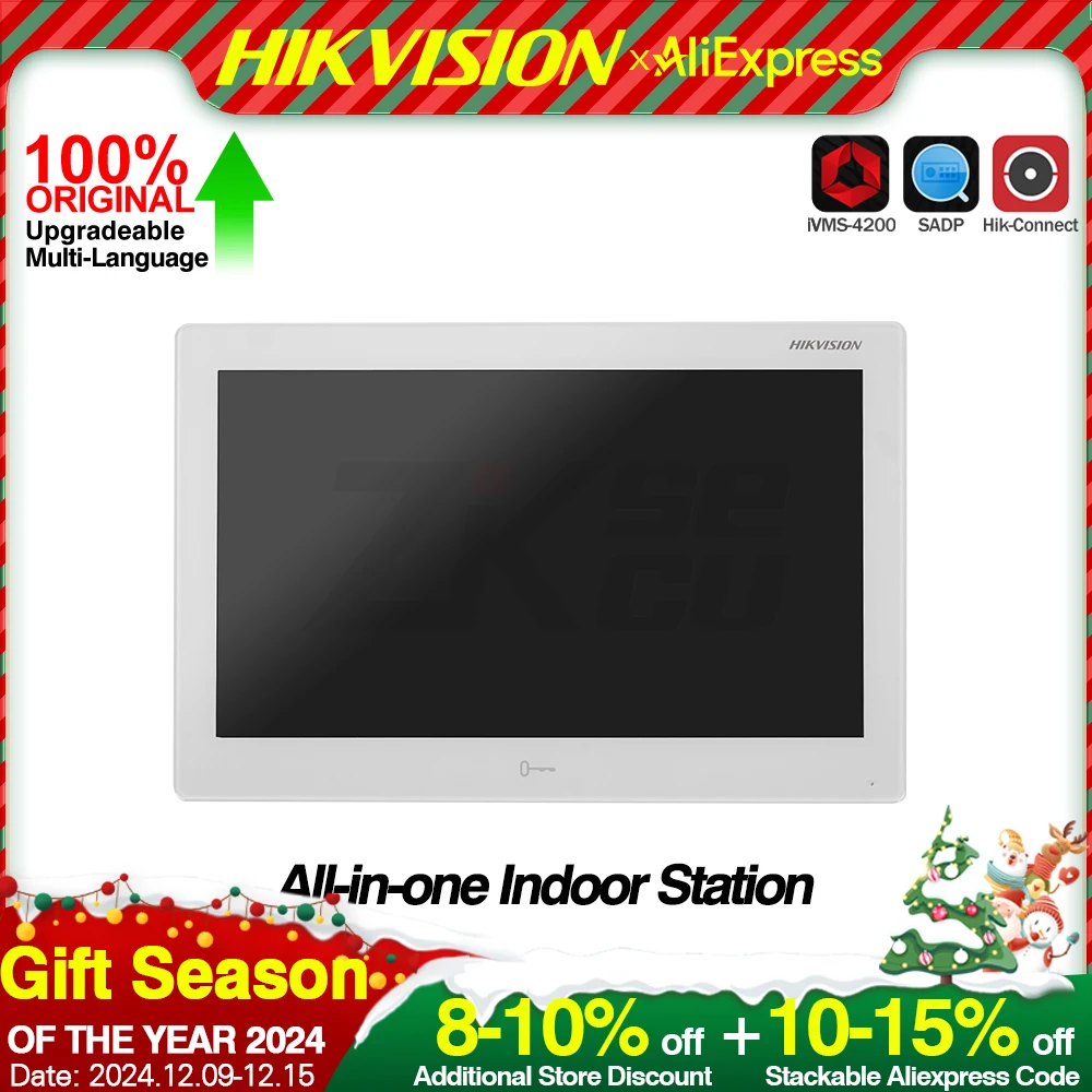 Hikvision 오리지널 DS-KH9510-WTE1 안드로이드 비디오 인터콤 스테이션, 실내 다채로운 터치 스크린, 표준 POE 와이파이 모니터, 10.1 인치