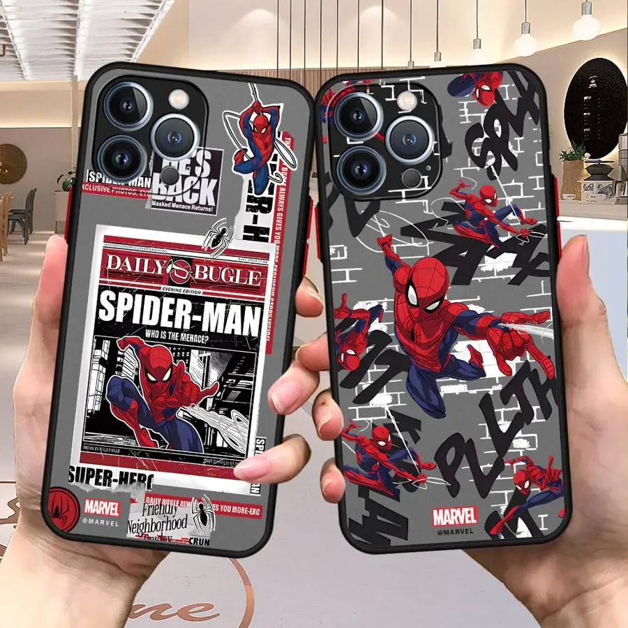 Marvel Superhero Spider-Man Cool For iPhone 16 promax Phone Case for iphone 13 case Silicone Transparent Shockproof Soft Covers