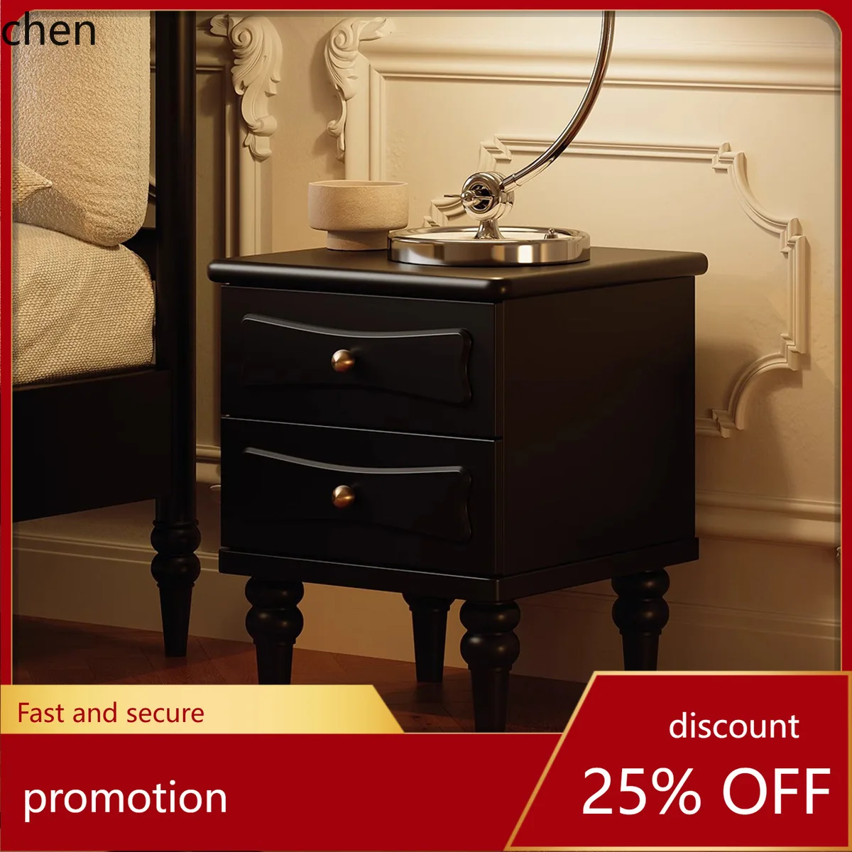 HT New Retro Bedroom Solid Wood Nightstand Simple Home Small Storage Cabinet