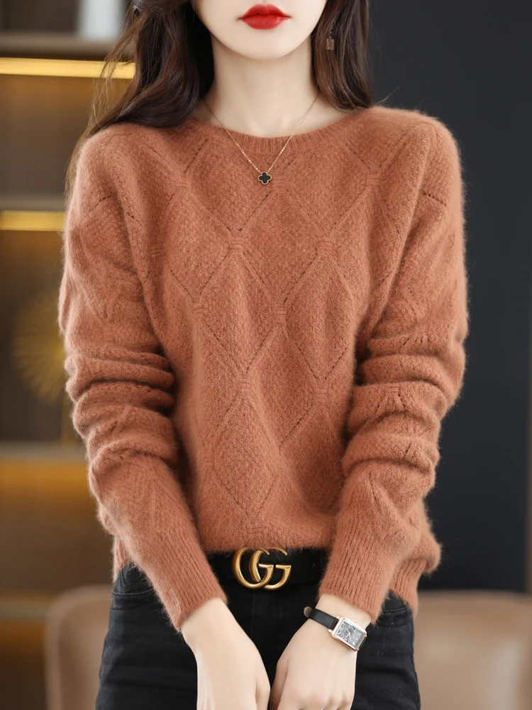 Fimora Autumn Winter Women O-neck Pullover Sweater 100% Mink Cashmere Knitwear Casual Loose  Clothing Korean Style