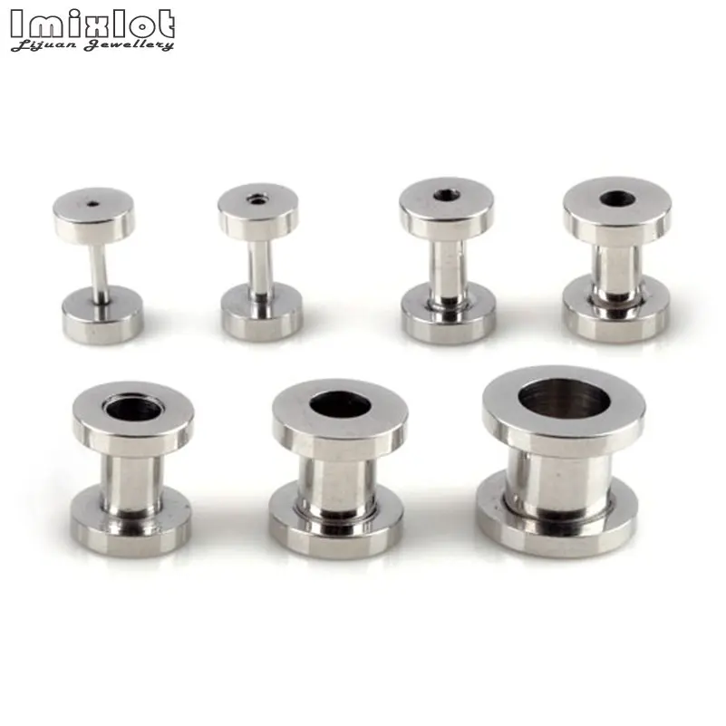 Imixlot 2 stücke Edelstahl Ohr Tunnel Stecker Schraube Fit Silber Farbe Runde Ohr Flesh Gauge Ohr Expander Piercing schmuck