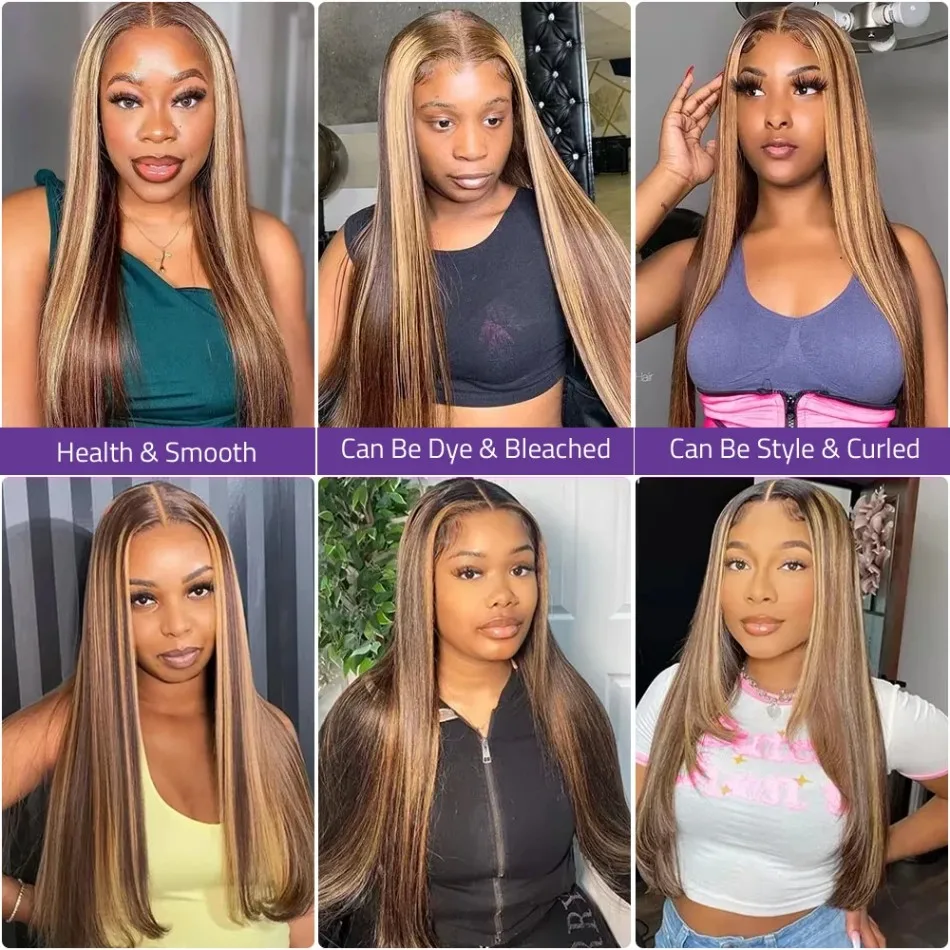 شعر طبيعي مفرود الباروكات تسليط الضوء على أومبير 13X6 Hd الدانتيل الباروكة الأمامية 100% شعر الإنسان 220 الكثافة 13X4 شعر مستعار برازيلي مقطّع مسبقًا