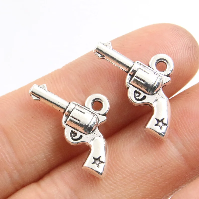10Pcs/Lot Charms Pistol Gun 21x11mm Antique Making Pendant fit,Vintage Tibetan  Silver color,DIY Handmade Jewelry