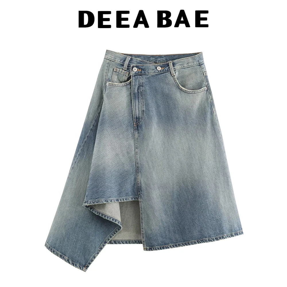 

DEEABAE 2025 autumn new women's casual style double breasted pants waist slimming A-line skirt half length skirt