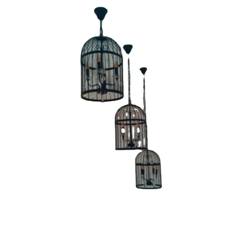 Rusty/Black, 35/50/60cm, Retro Crystal Chandelier Bird Cage Rope Cable, Pendant Hotel Restaurant Bar Club Creative Lamp