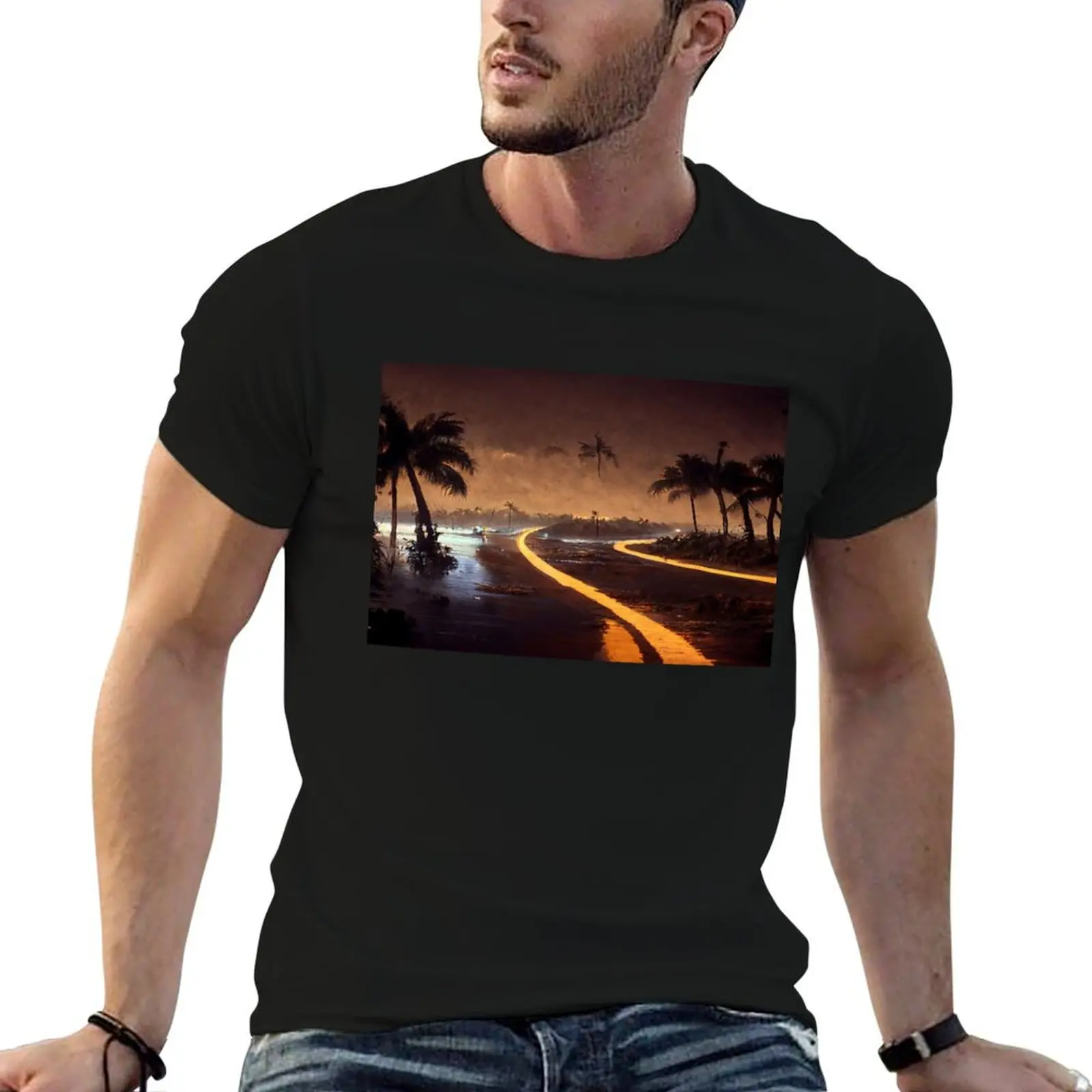 Broken Road To Fantasy Island / Abstract And Surreal Unwind Art T-Shirt Trendy Pattern T-Shirt for Men
