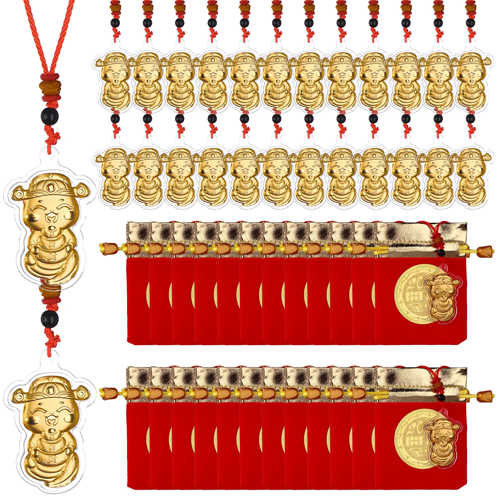 24 Set 2025 Year Of Snake Hanging Pendant Chinese Zodiac Snake Necklace Charm With Chinese Snake Coins Red Envelopes With Drawst