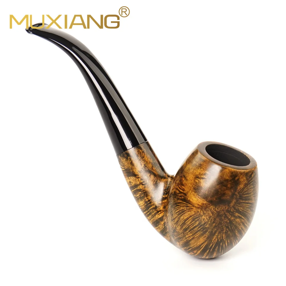 MuXiang SherlocksHolmes Tobacco Pipe Casual Reading Pipe Handmade Briar Wood Pipe 9mm Filter Element Filter Curved Handle Pipe