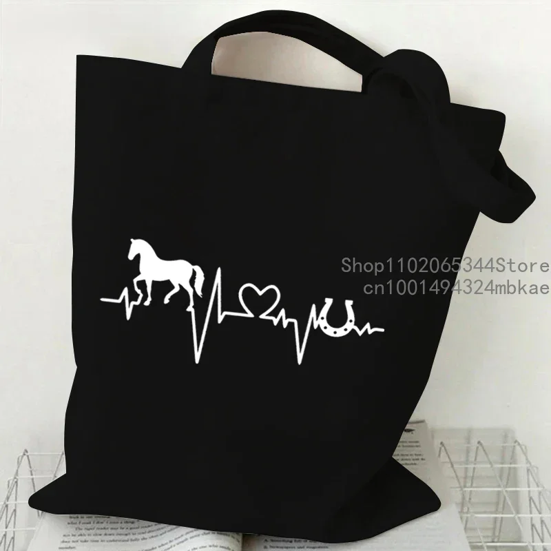 Horses and Dog Heart Graphics Fashion Tote Handbags for Women Large Capacity Harajuku Animal Horses Lover Travel Shoulder Bag